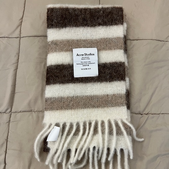 Acne Studios White & Beige Alpaca Striped Scarf - Picture 1 of 4